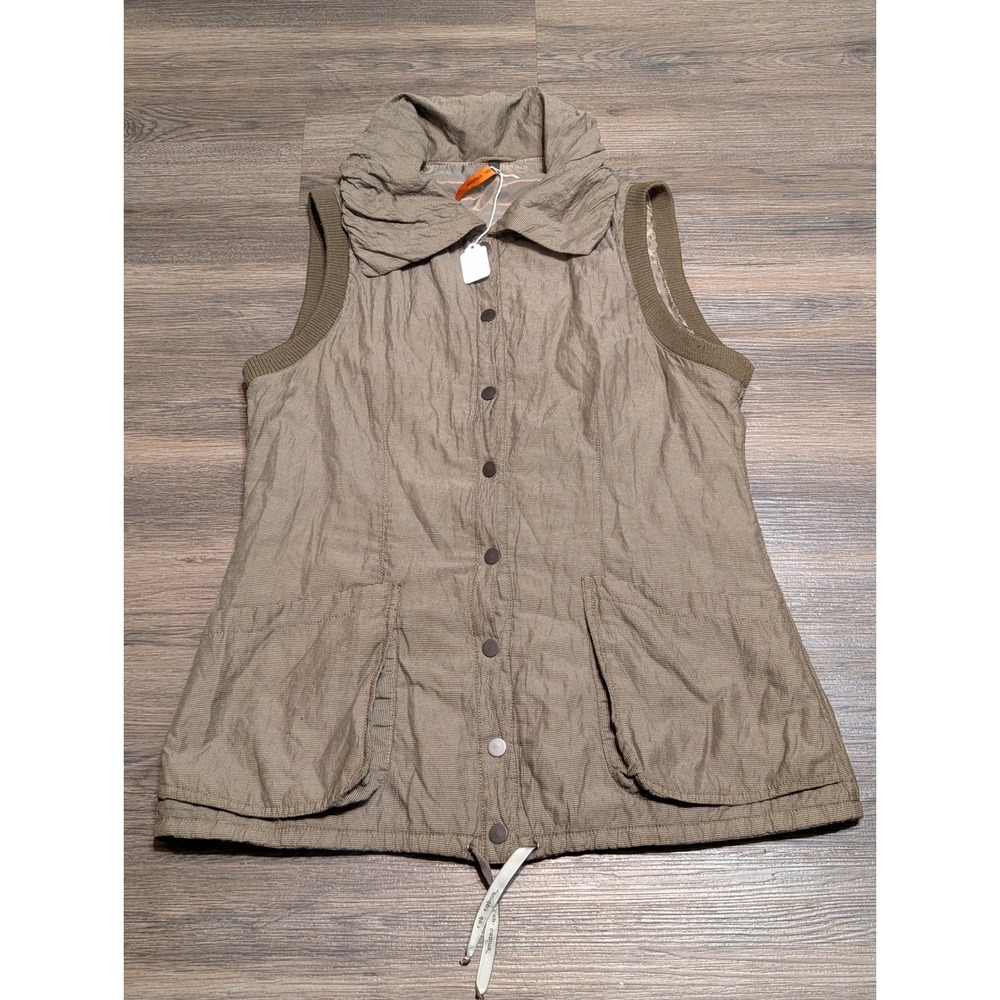 Cop Copine Olive Brown Textured Snap Front Vest Gilet T40 US Medium